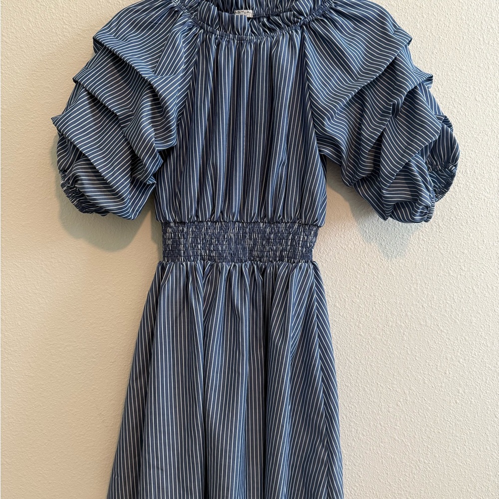 Habitual Navy Striped Ruffle Dress
